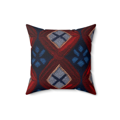 Moquette Majesty: Red & Blue Woolen Wonders - Spun Polyester Square Pillow