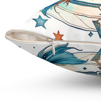 Pisces Zodiac Horoscope - Starry Watercolor & Ink, Hyper-Detailed Fish Spun Polyester Square Pillow