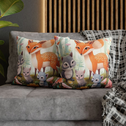 Cute Woodland Creatures Whimsical Animal Art Spun Polyester Square Pillow Case