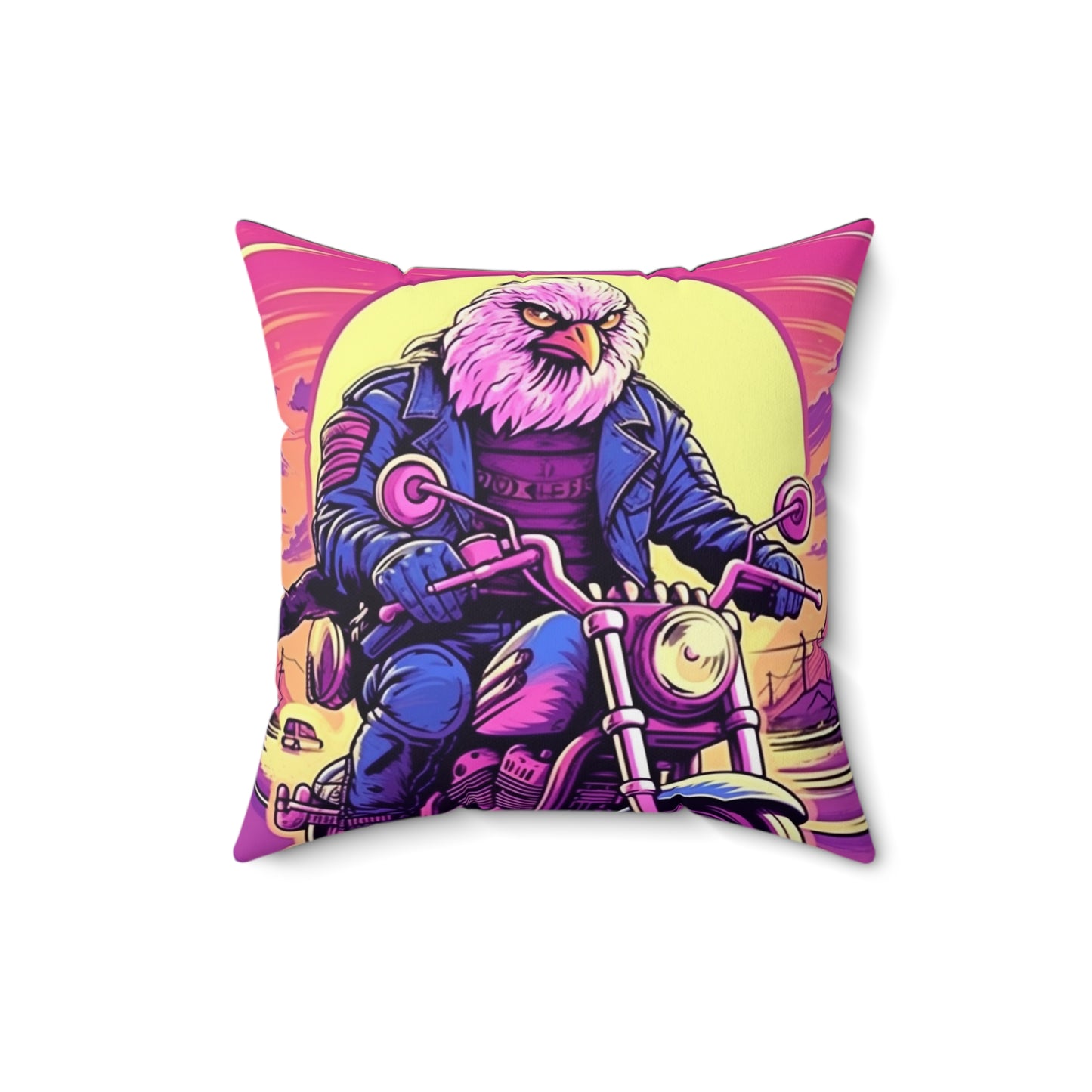 American Bald Eagle Motorcycle Ride USA Style Spun Polyester Square Pillow