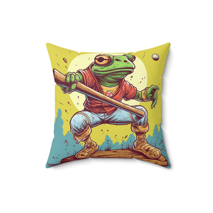 Baseball Frog Athlete Sports Amphibian Spun Polyester Square Pillow