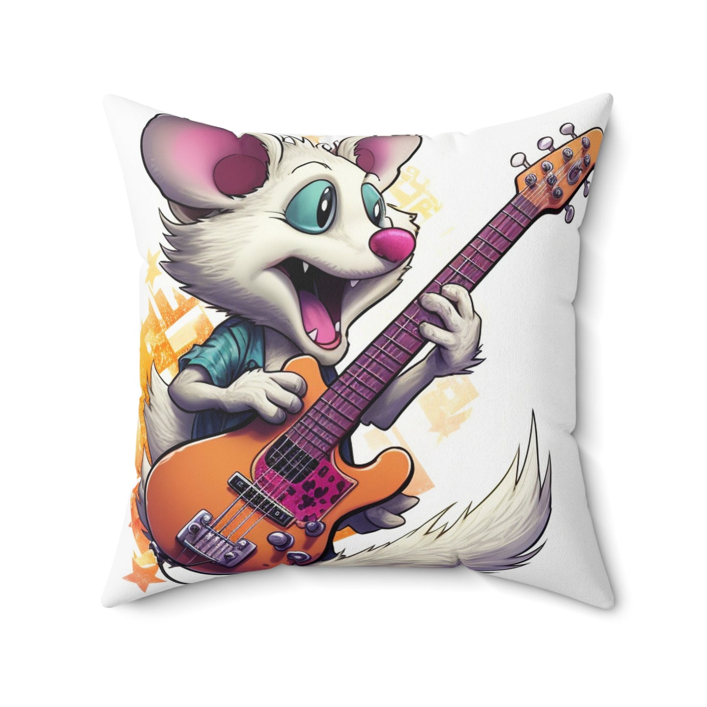 Guitar Player Opossum Cute Animal Graphic Spun Polyester Square Pillow