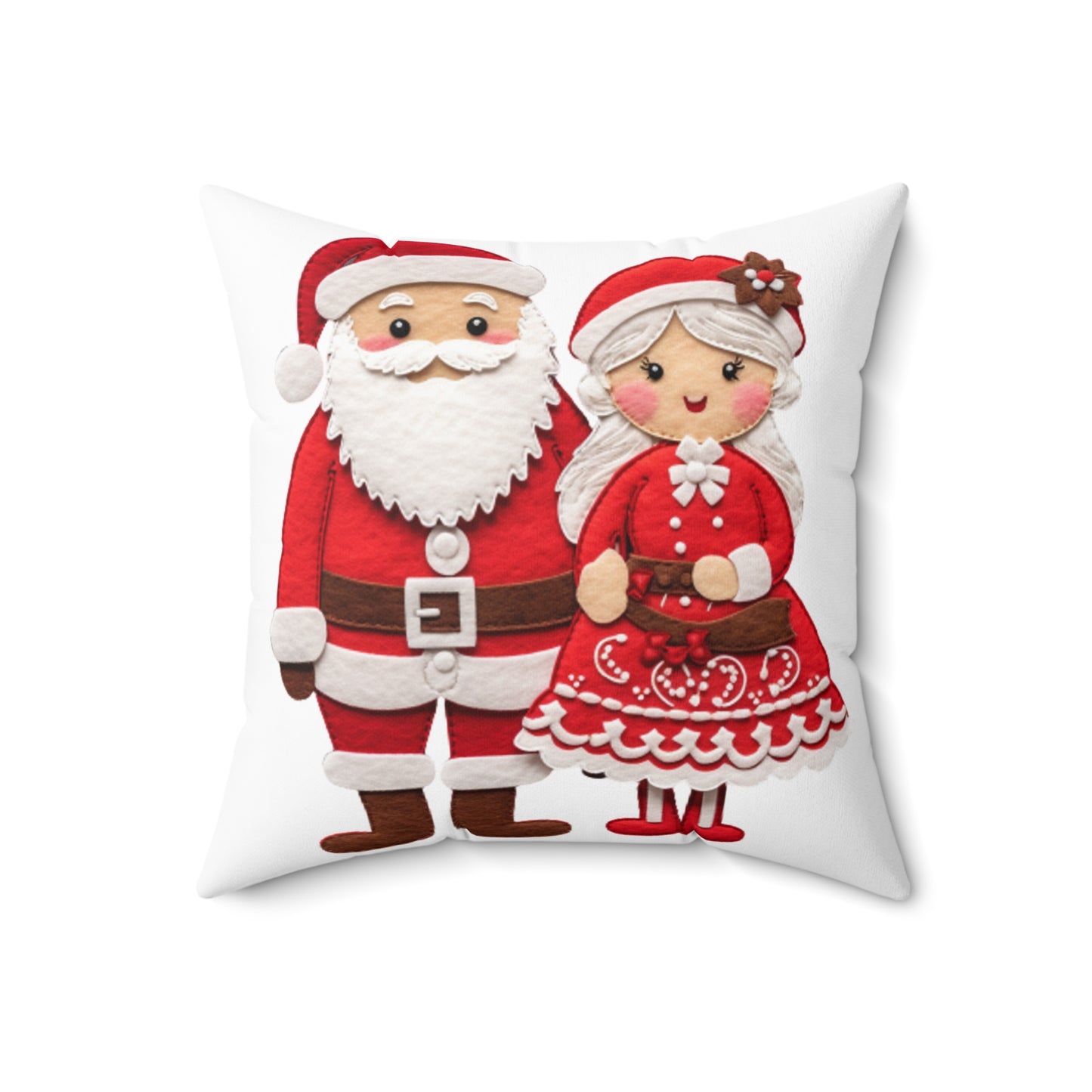 Santa & Mrs. Claus Felt Duo - Charming Handcrafted Christmas Decor, Festive Embroidered Holiday Figures - Spun Polyester Square Pillow