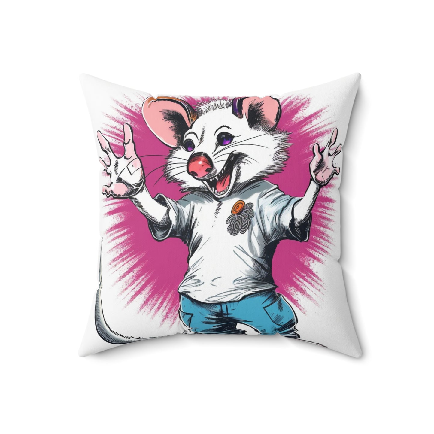 Energetic Possum Retro Art Funky Spun Polyester Square Pillow