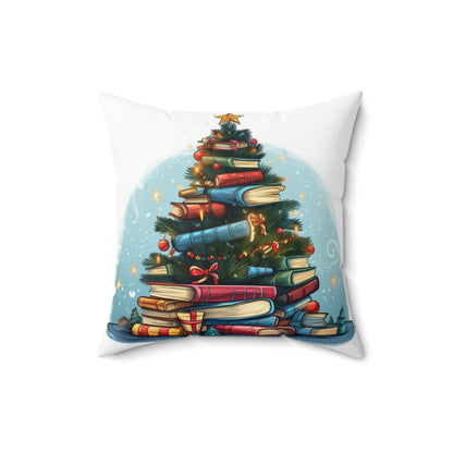 Book Lover Christmas Tree, Gift For Readers - Spun Polyester Square Pillow