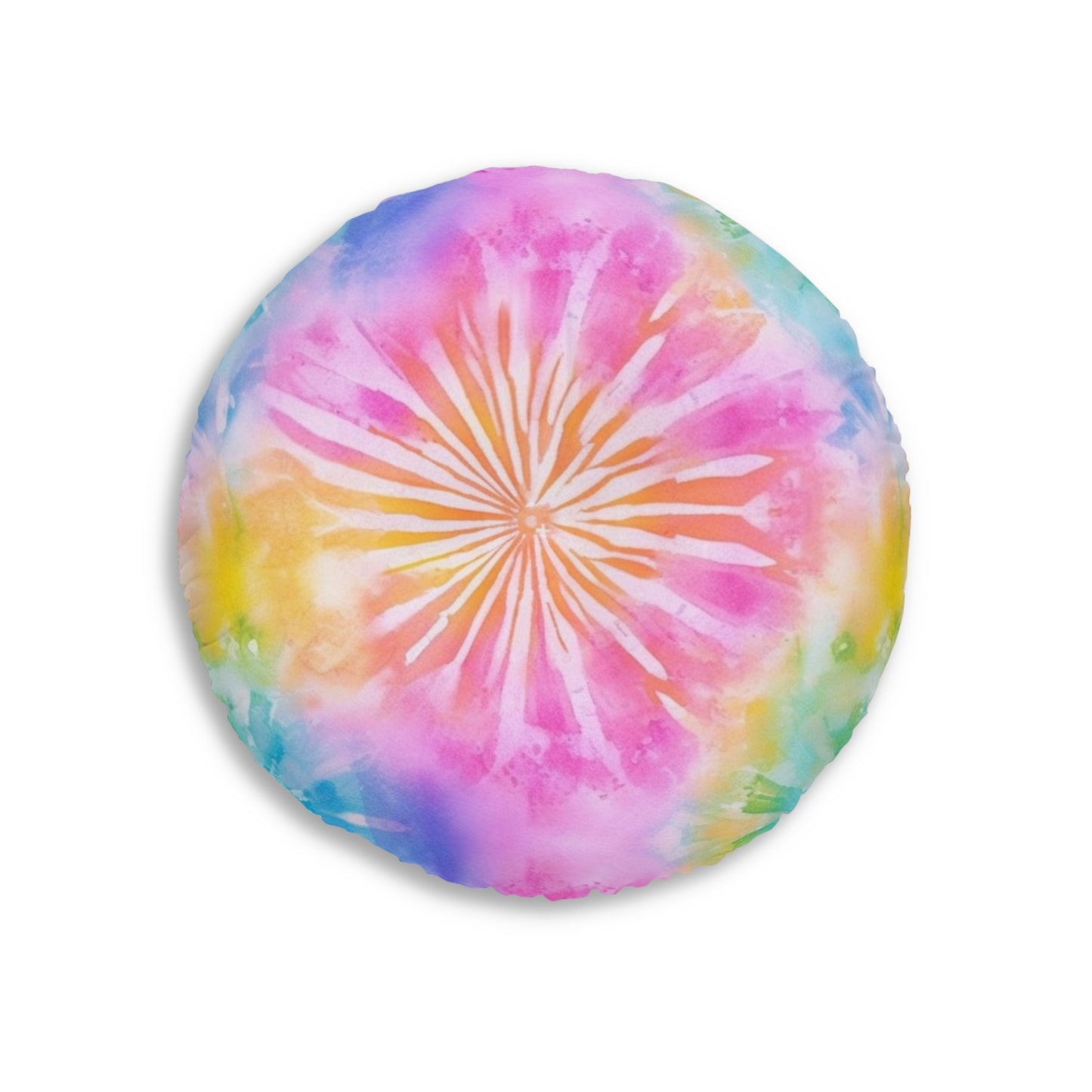 Boho Beach Vibe Pastel Hues Tie-Dye Pattern Design Tufted Floor Pillow, Round