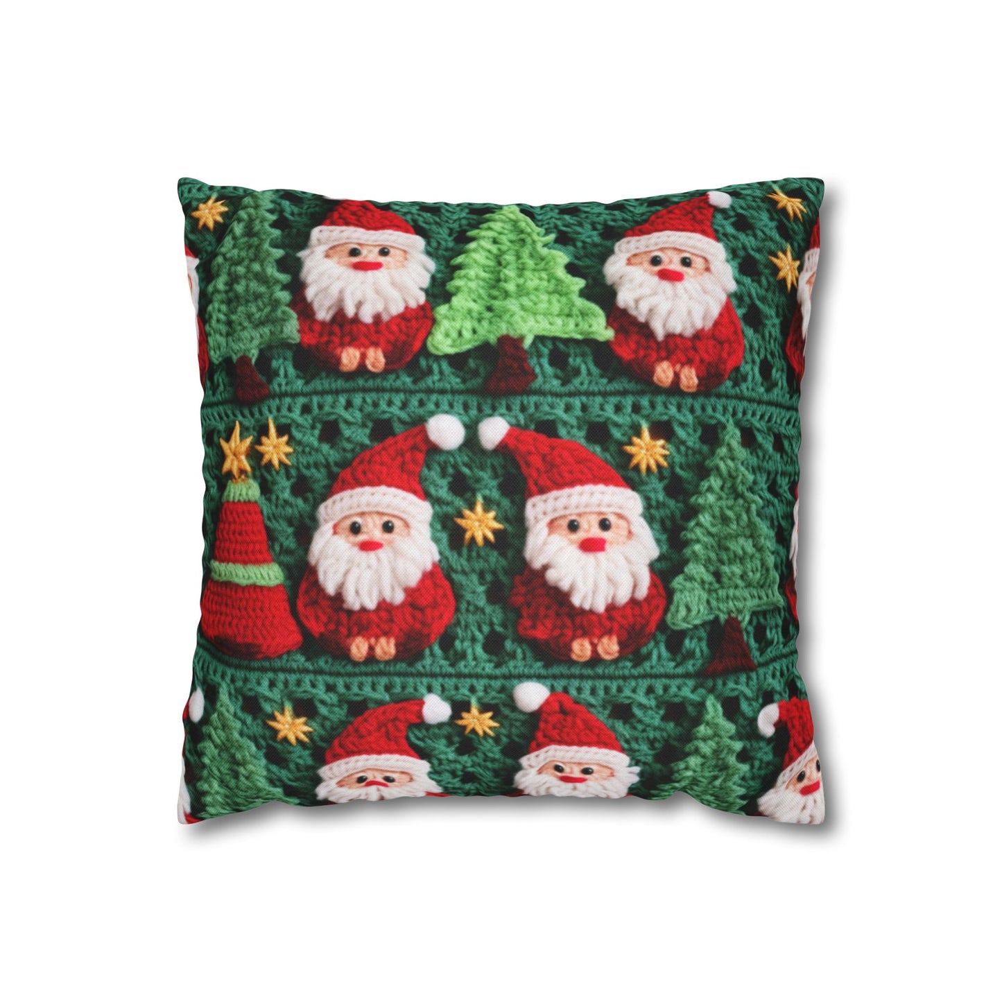 Santa Claus Crochet Pattern, Christmas Design, Festive Holiday Decor, Father Christmas Motif. Perfect for Yuletide Celebration - Spun Polyester Square Pillow Case