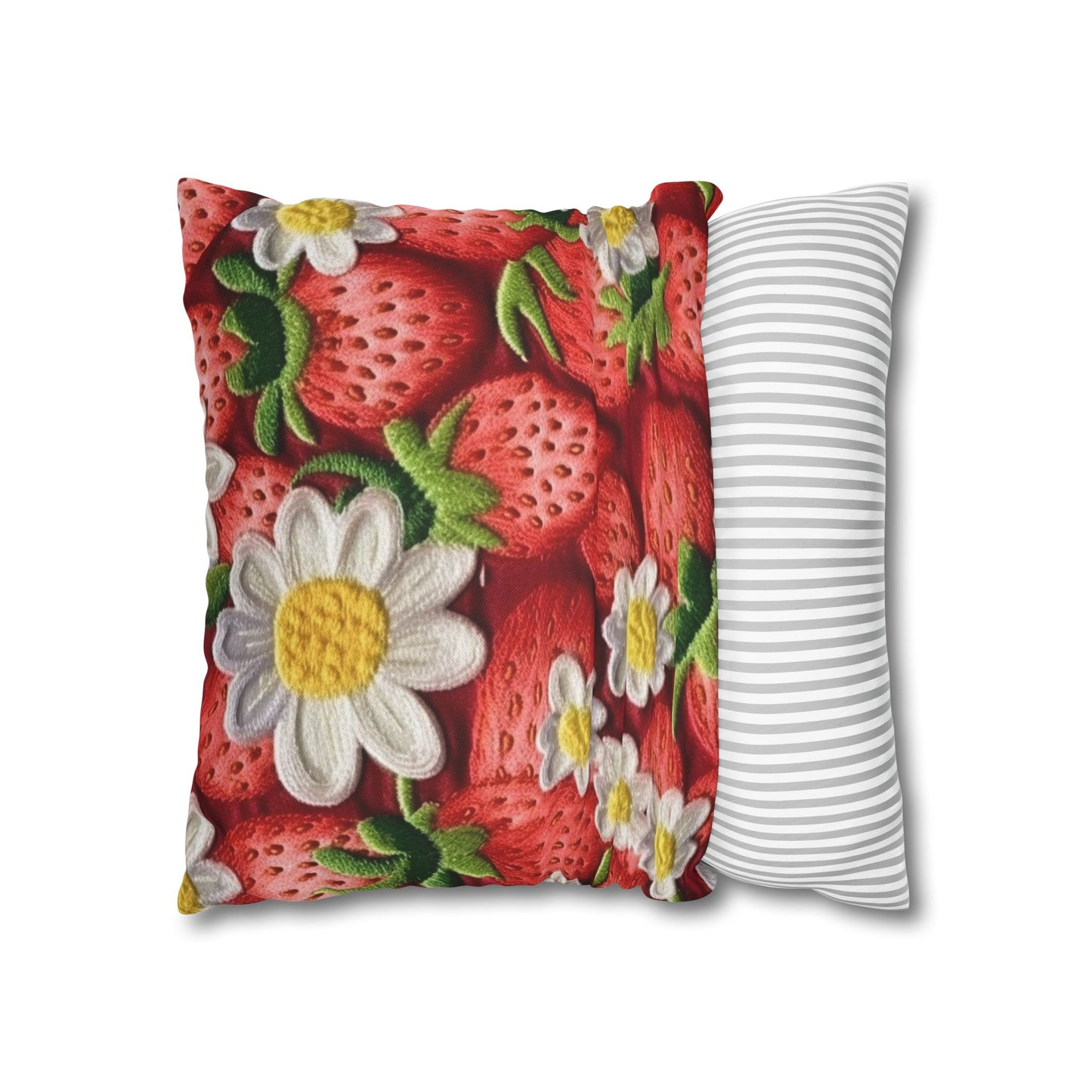 Strawberry Strawberries Embroidery Design - Fresh Pick Red Berry Sweet Fruit - Spun Polyester Square Pillow Case