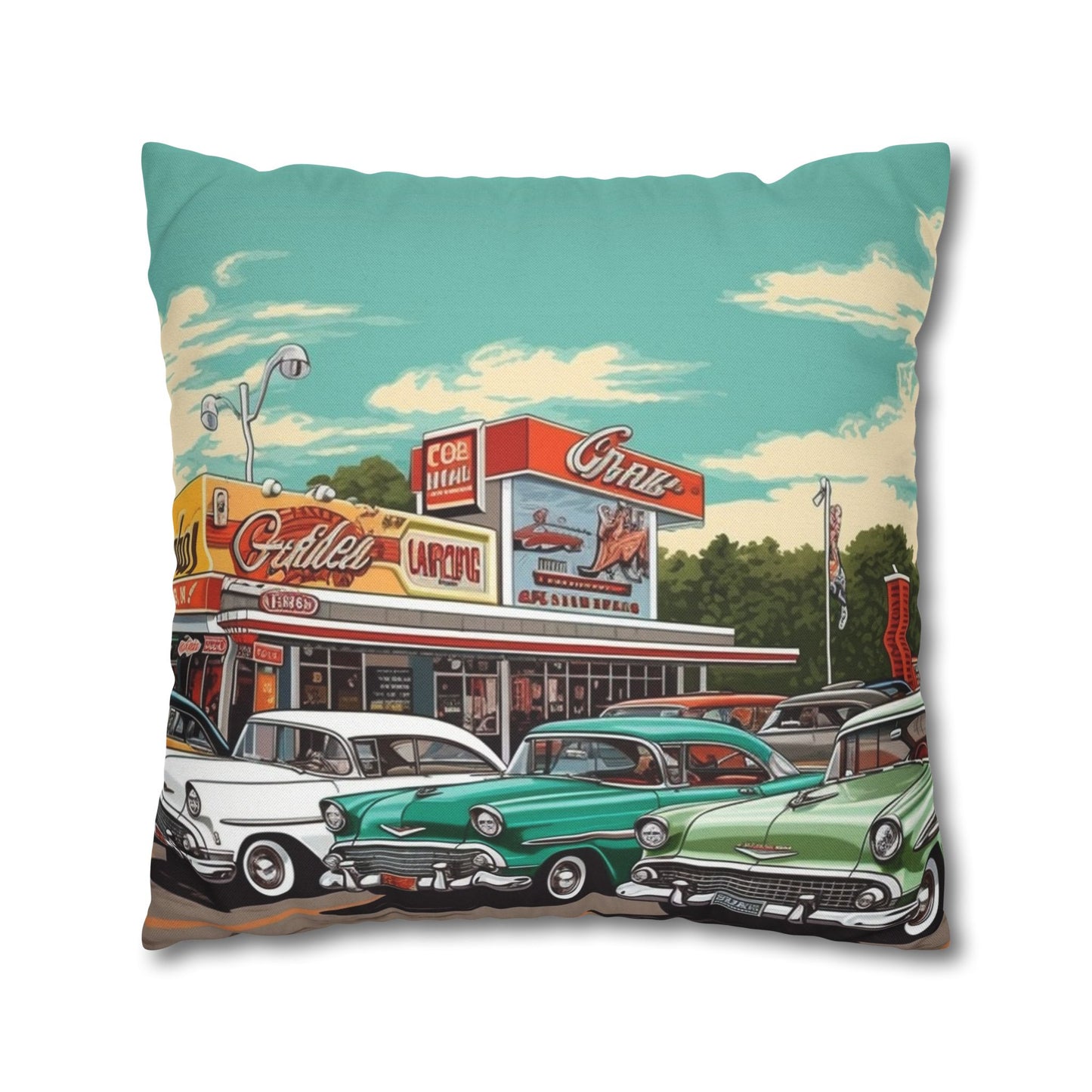 1950s Classic Car Collection Retro Artwork Spun Polyester Square Pillow Case