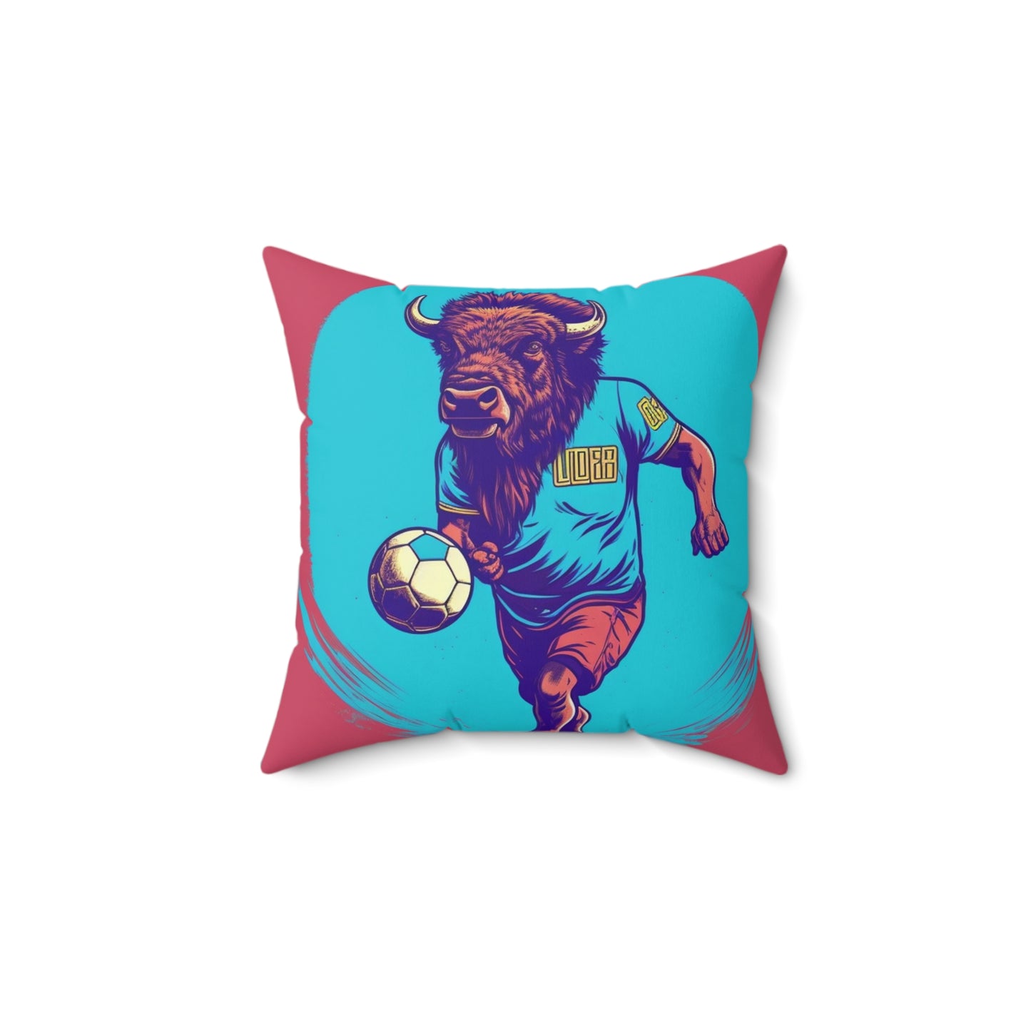 American Bison Soccer Player Sport Buffalo Graphic Spun Polyester Square Pillow