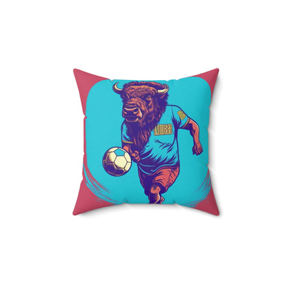 American Bison Soccer Player Sport Buffalo Graphic Spun Polyester Square Pillow