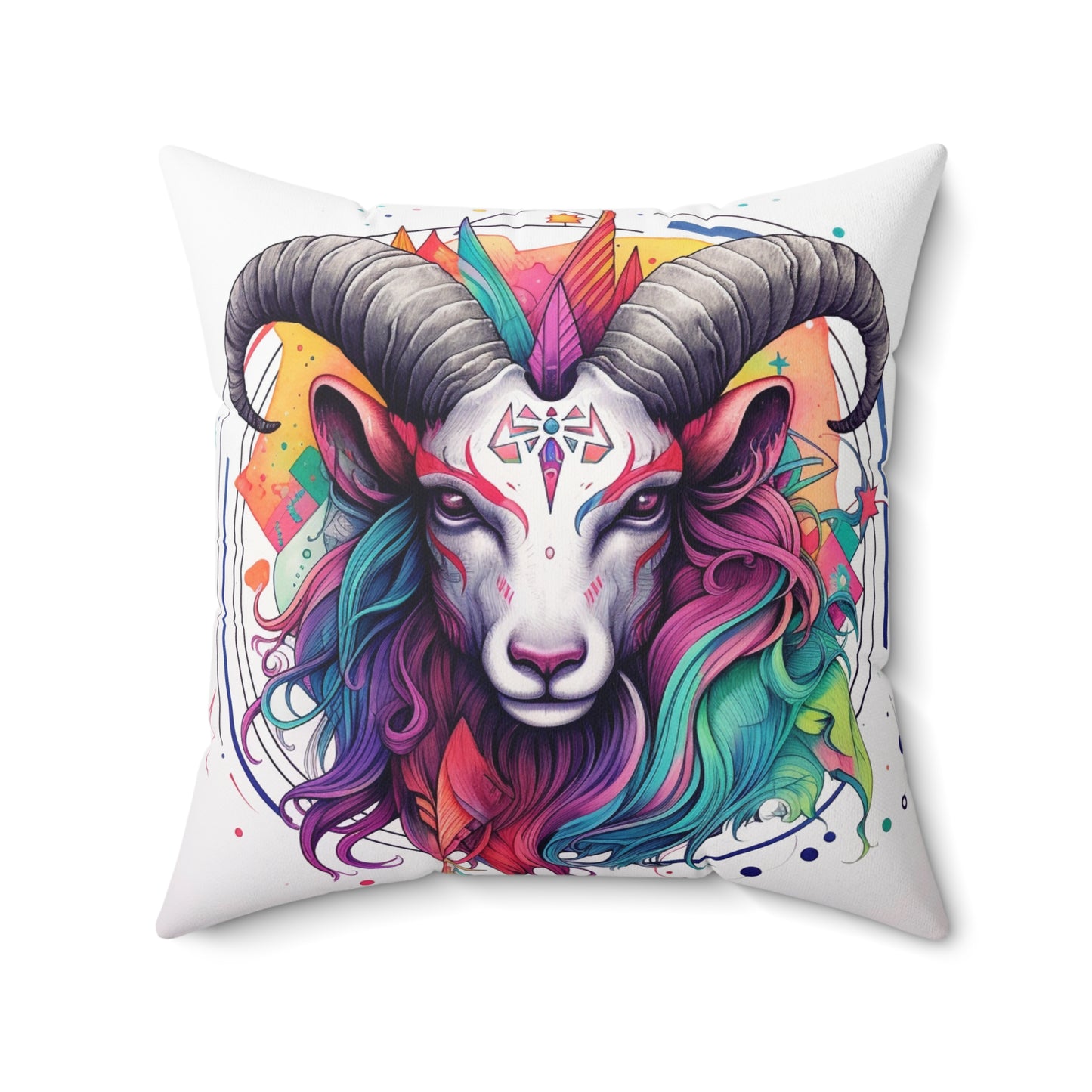 Chill Capricorn Style - Fine Line Multicolor Astrology Design - Spun Polyester Square Pillow