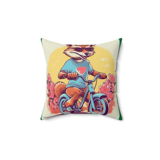 Fox Riding Bike Cartoon Anime Culture Graphic Spun Polyester Square Pillow