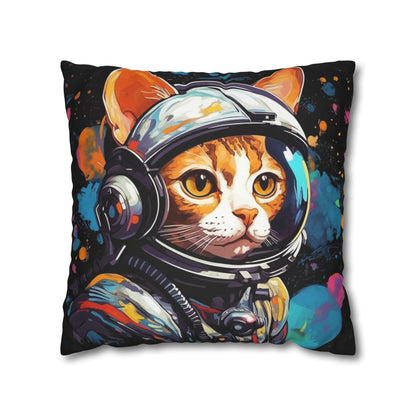 Astro Cat Adventure Feline - Pop Art, Floating in Cosmic Space - Spun Polyester Square Pillow Case