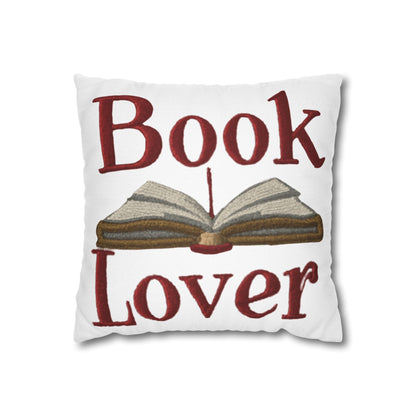 Open Book Embroidery Art: Book Lover Text for Avid Readers - Spun Polyester Square Pillow Case