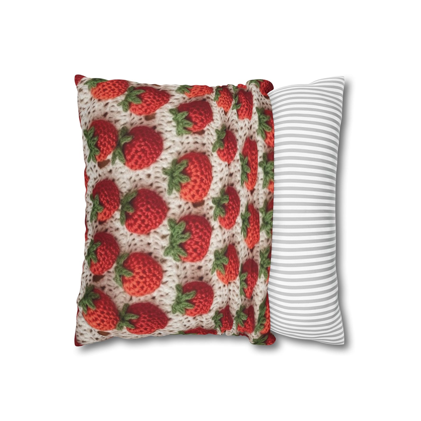 Strawberry Traditional Japanese, Crochet Craft, Fruit Design, Red Berry Pattern - Spun Polyester Square Pillow Case