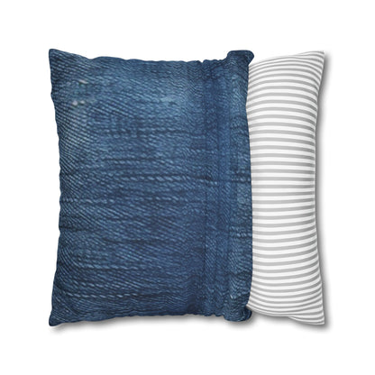 Indigo Splash: Washed Denim Reverie in Deep Blue - Spun Polyester Square Pillow Case