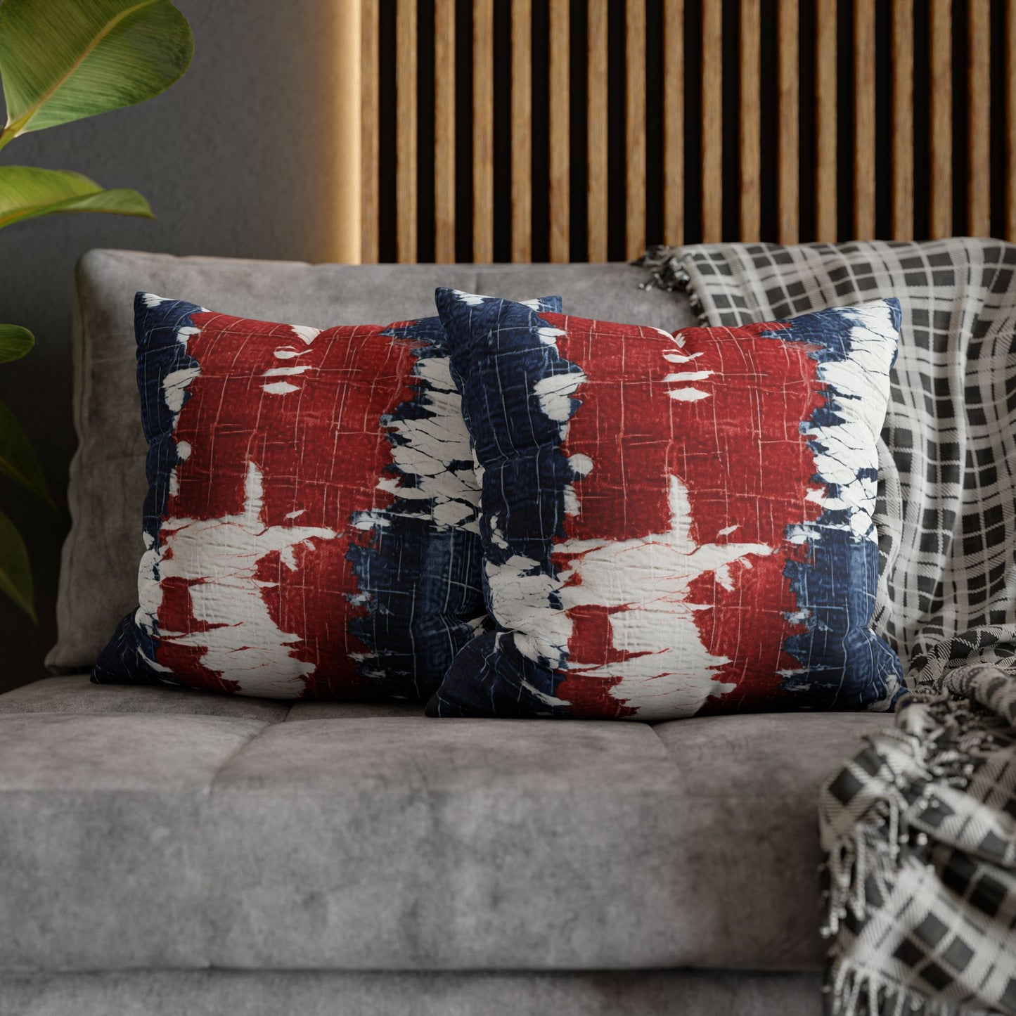 Patriotic Red, White & Blue: Distressed Denim-Style, Torn Fabric - Spun Polyester Square Pillow Case