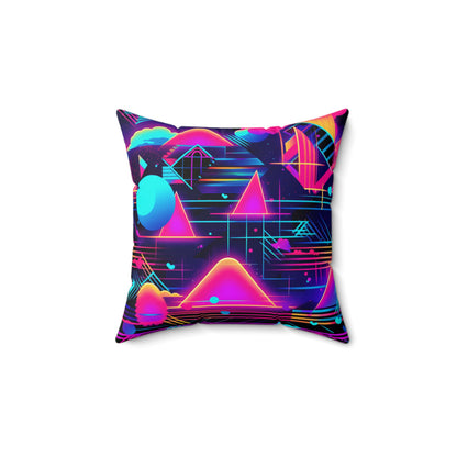 80s Synthwave Retro-Futuristic Inspired Pattern Design Spun Polyester Square Pillow