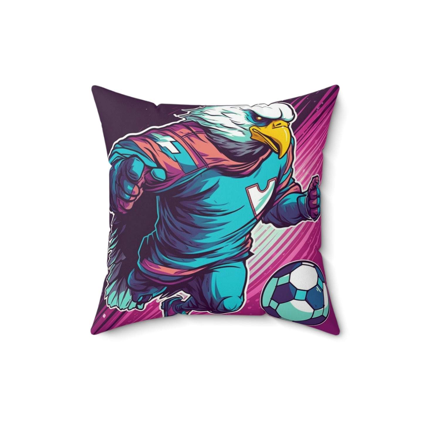 American Bald Eagle Soccer Sport Player Graphic Spun Polyester Square Pillow