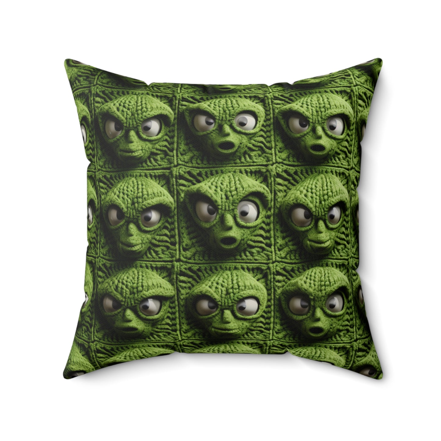 Alien Granny Square Crochet - Galacitc Space Sci fi Fantasy Theme - Spun Polyester Square Pillow