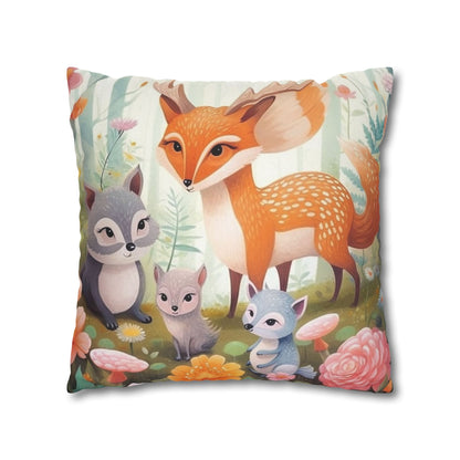 Cute Woodland Creatures Whimsical Animal Art Spun Polyester Square Pillow Case