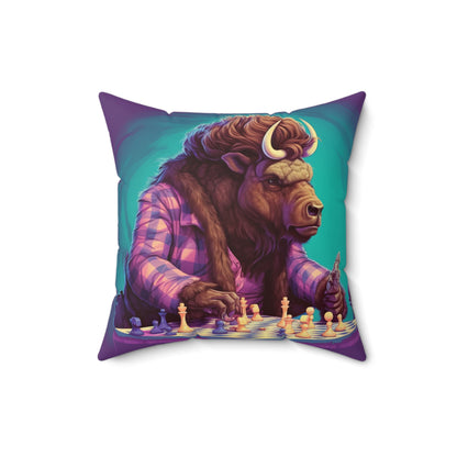 American Buffalo Bison Chess Player Graphic Spun Polyester Square Pillow