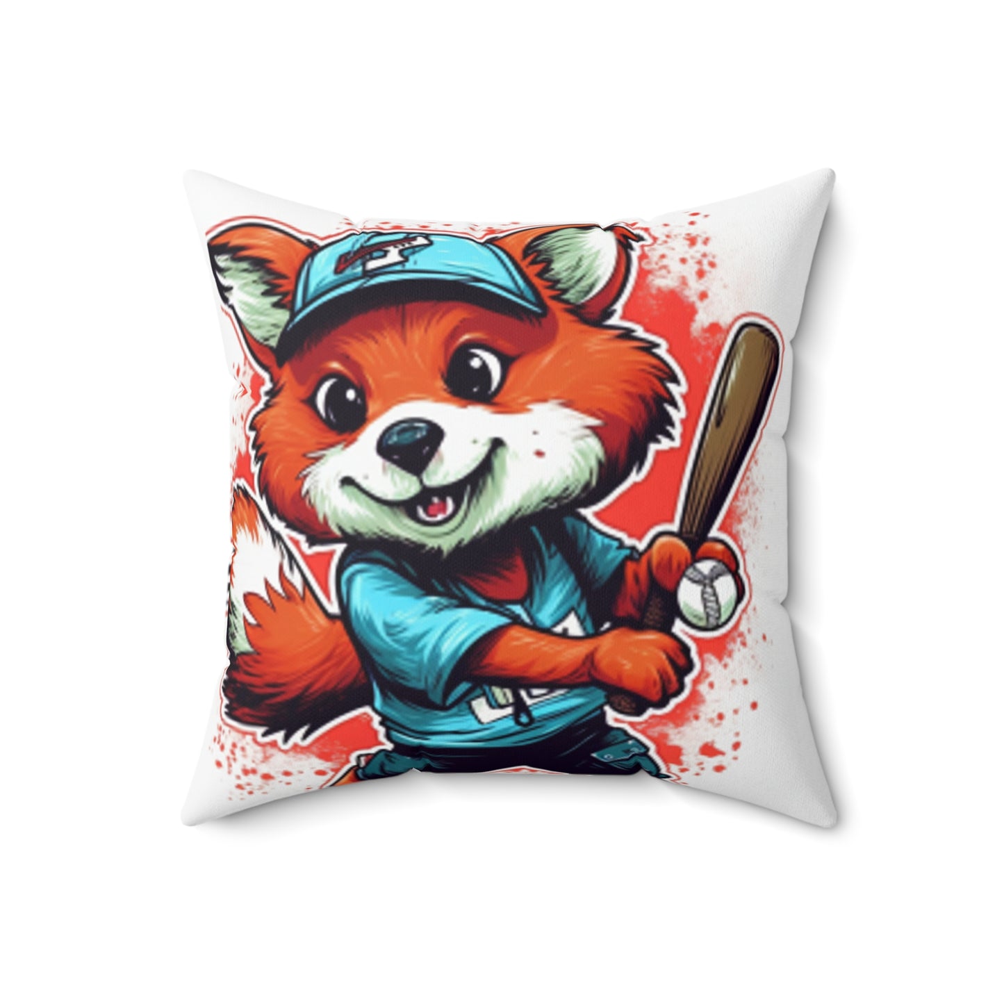 Red Panda Baseball Sport Athletic Graphic Spun Polyester Square Pillow