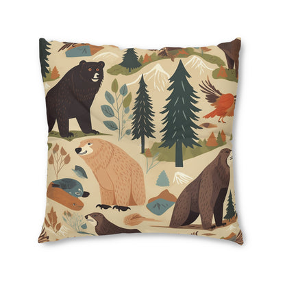 U.S. Wilderness Inspired: Grizzly Bears, Animals Pattern Tufted Floor Pillow, Square