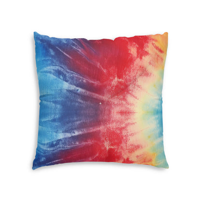 Rainbow Tie-Dye Denim: Vibrant Multi-Color, Fabric Design Spectacle - Tufted Floor Pillow, Square