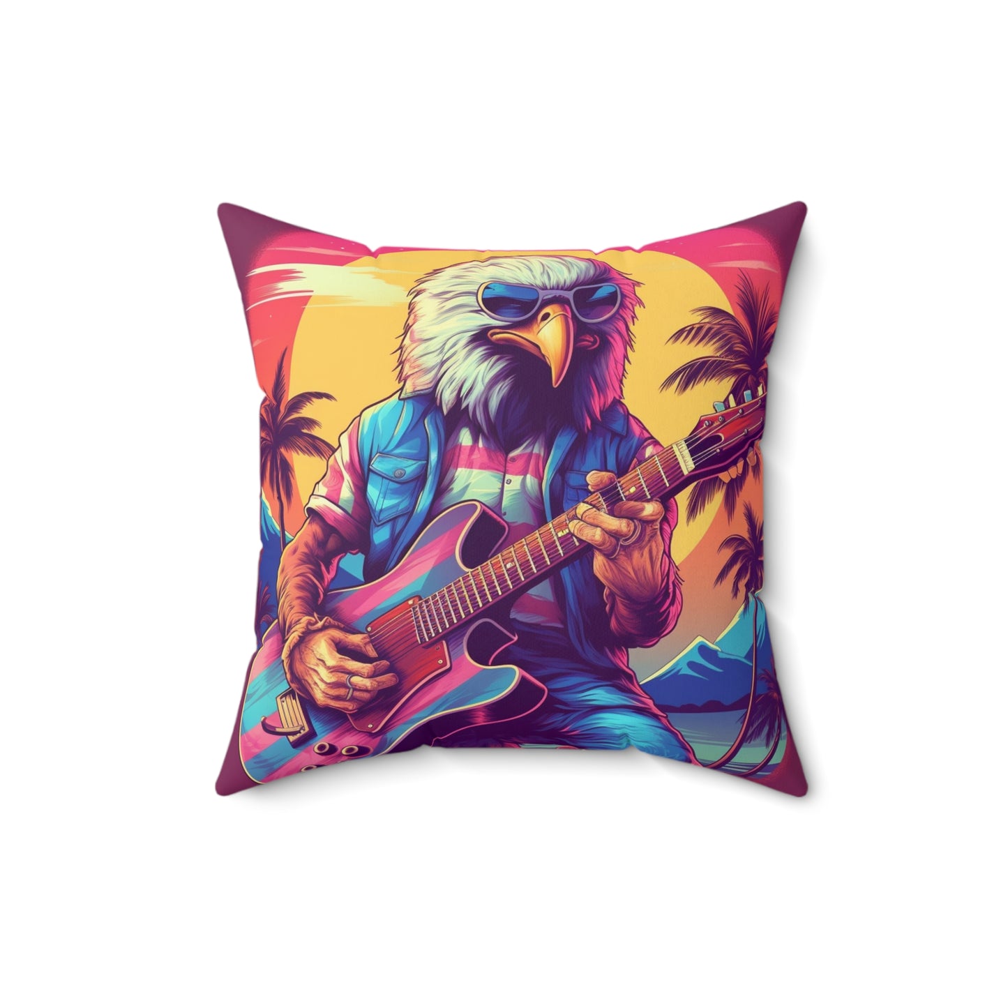 Patriotic Bald Eagle Guitarist USA Band Design Spun Polyester Square Pillow