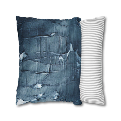 Distressed Blue Denim-Look: Edgy, Torn Fabric Design - Spun Polyester Square Pillow Case