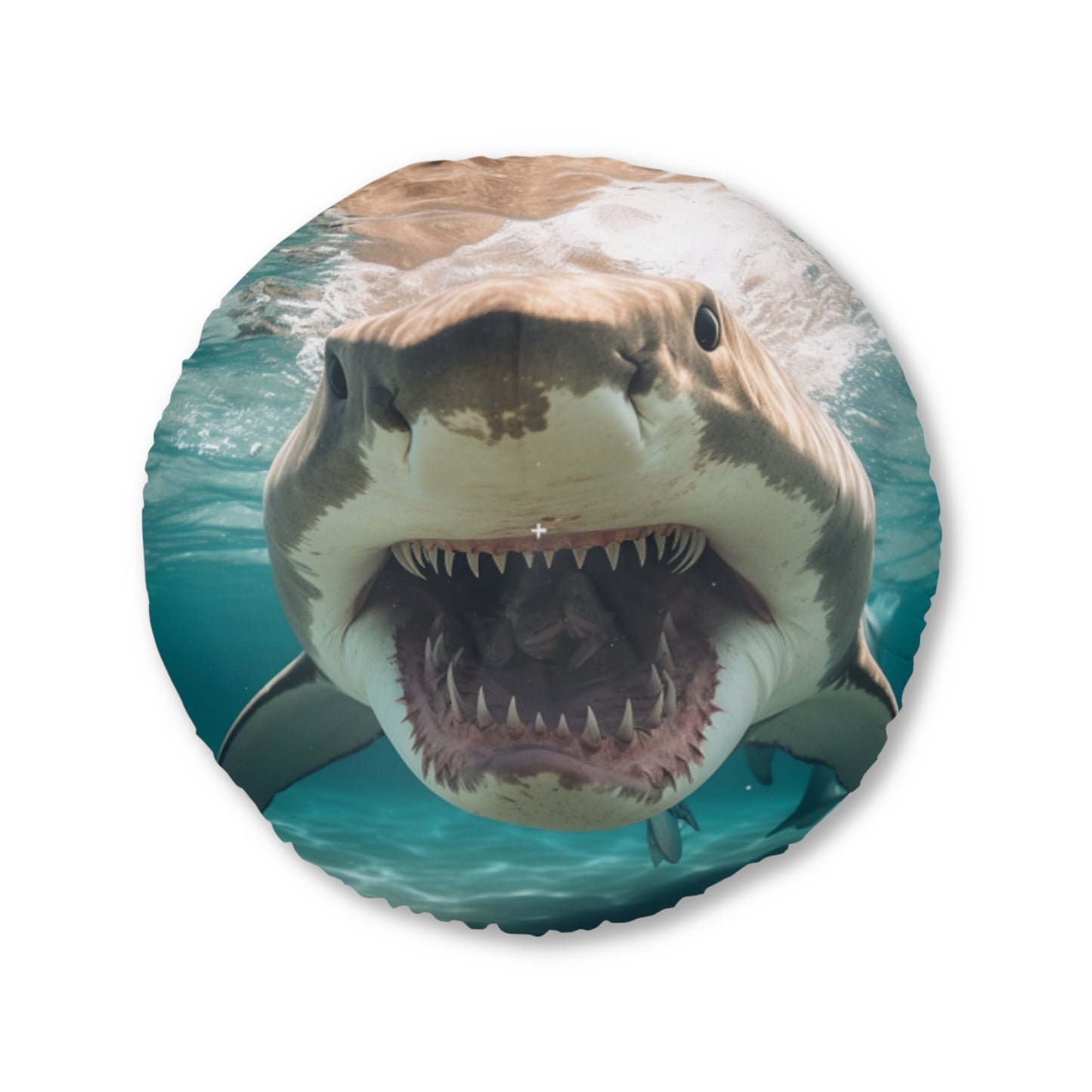 Bull Shark: River Monster Menace - Realistic Dark Water Predator - Tufted Floor Pillow, Round