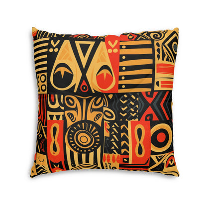 Tribal Art-Inspired Abstract Symbols, Heritage - Tufted Floor Pillow, Square