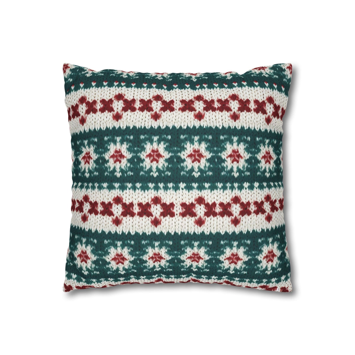 Christmas Knit Crochet Holiday, Festive Yuletide Pattern, Winter Season - Spun Polyester Square Pillow Case