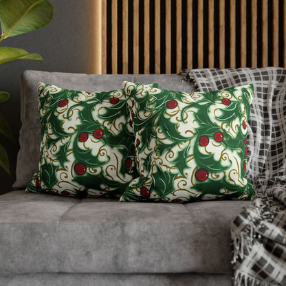 Holiday Elegance: Christmas Holly Swirls Design - Spun Polyester Square Pillow Case