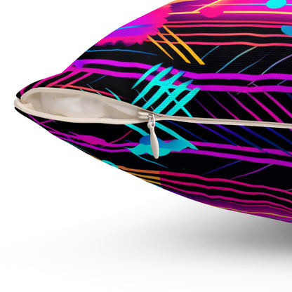 80s Synthwave Retro-Futuristic Inspired Pattern Design Spun Polyester Square Pillow