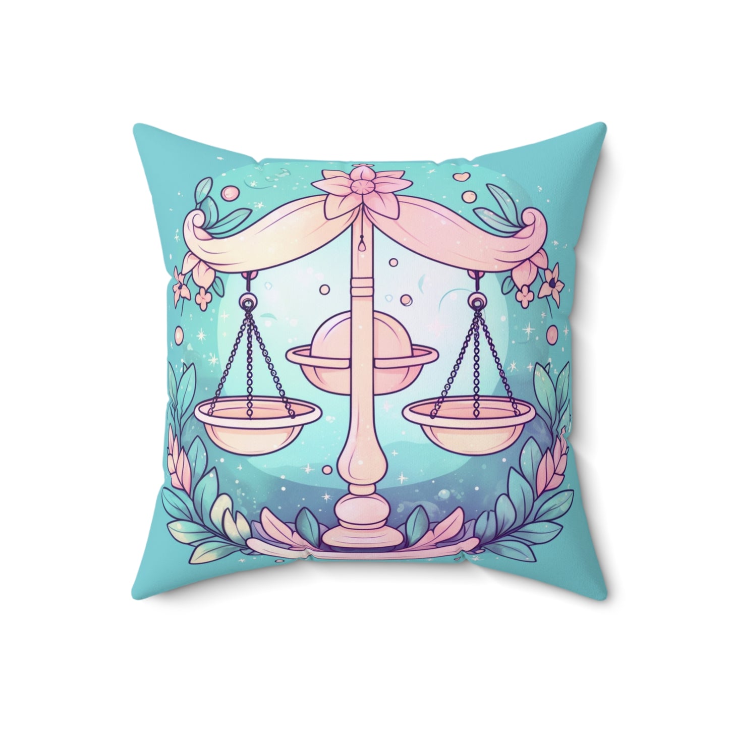 Libra Astrology - Soft Lighting & Pastel Zodiac Sign Symbol - Spun Polyester Square Pillow