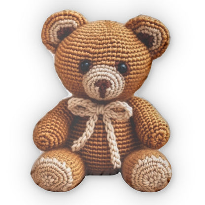 Classic Crochet Teddy Bear | Amigurumi Bear with Bow | Charming Knitted Stuffed | Warm Caramel Plush Gift | Shaped Pillow