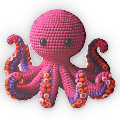 Amigurumi Octopus Toy - Colorful Crochet Cephalopod Plushie with Suction Detail, Whimsical Ocean-Themed Nursery Decor, Shaped Pillow