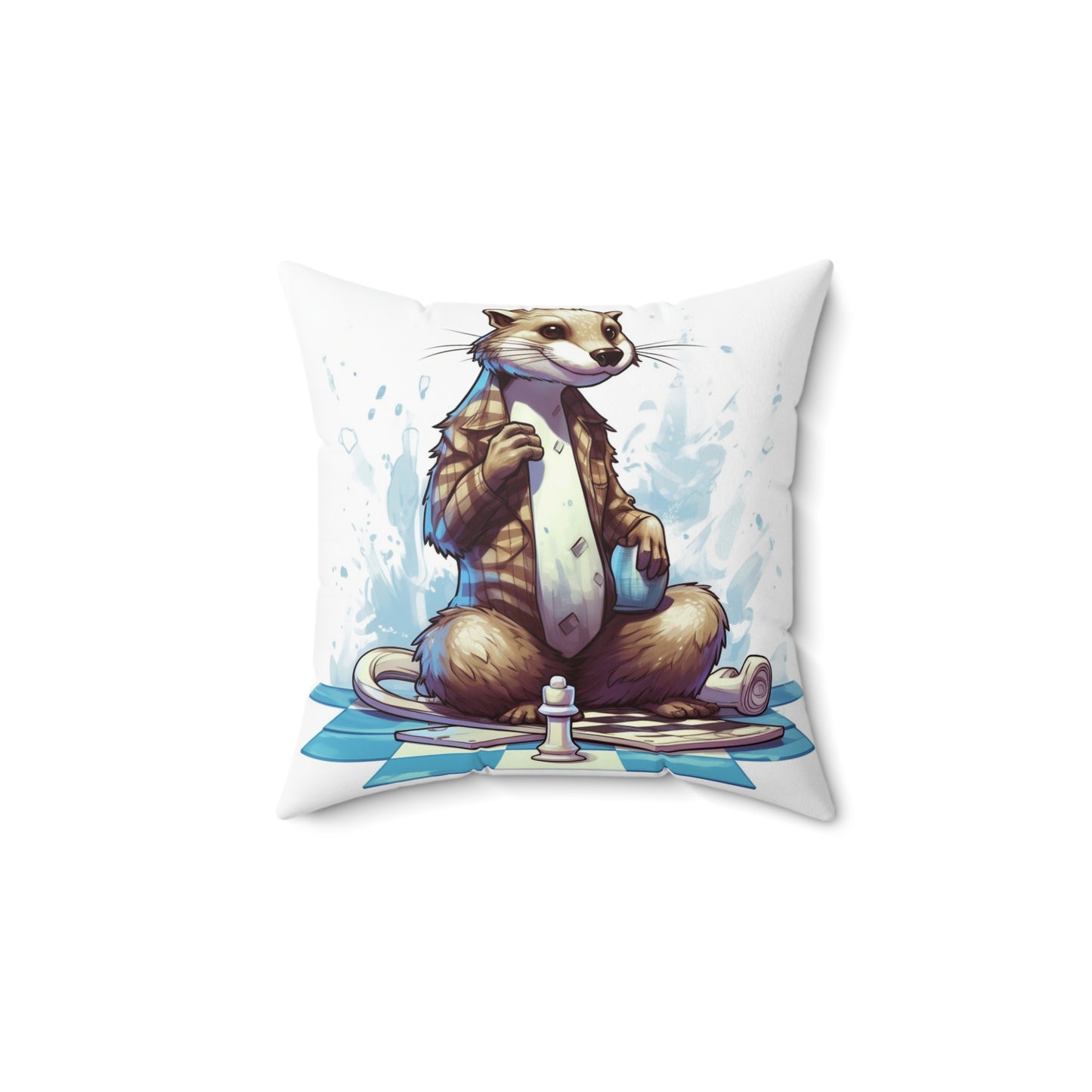 Otter Chess Game Grand Master Player Graphic Spun Polyester Square Pillow