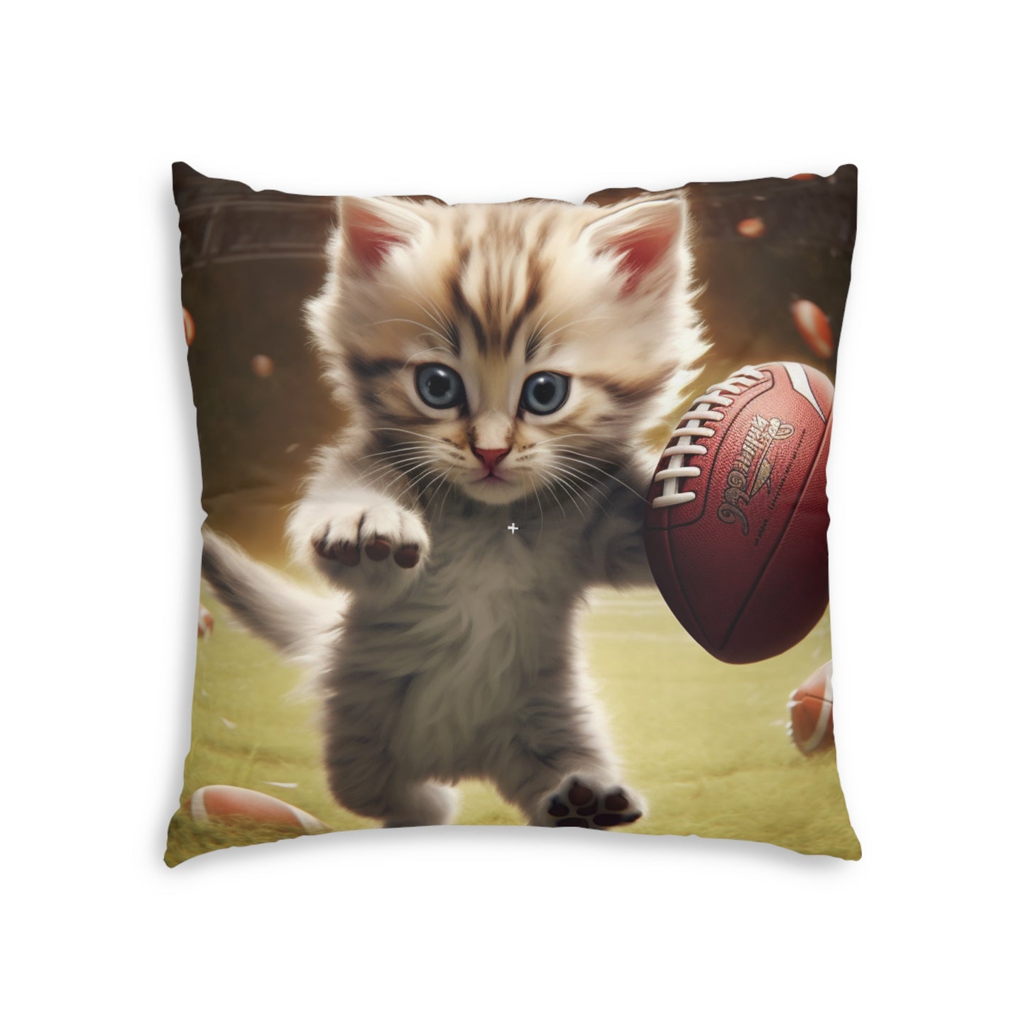 Football Kitty Fantasy: Feline Cat American Sport Quarterback - Tufted Floor Pillow, Square