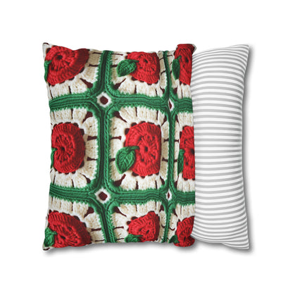 Apple Granny Square Crochet Pattern: Wild Fruit Tree, Delicious Red Design - Spun Polyester Square Pillow Case