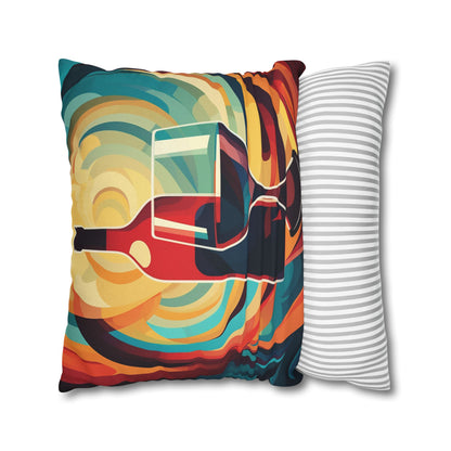 Wine Lover Abstract - Bottle & Glass Design Spun Polyester Square Pillow Case