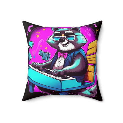 Piano Raccoon Furry Animal Keyboard Artist Musician Graphic Spun Polyester Square Pillow