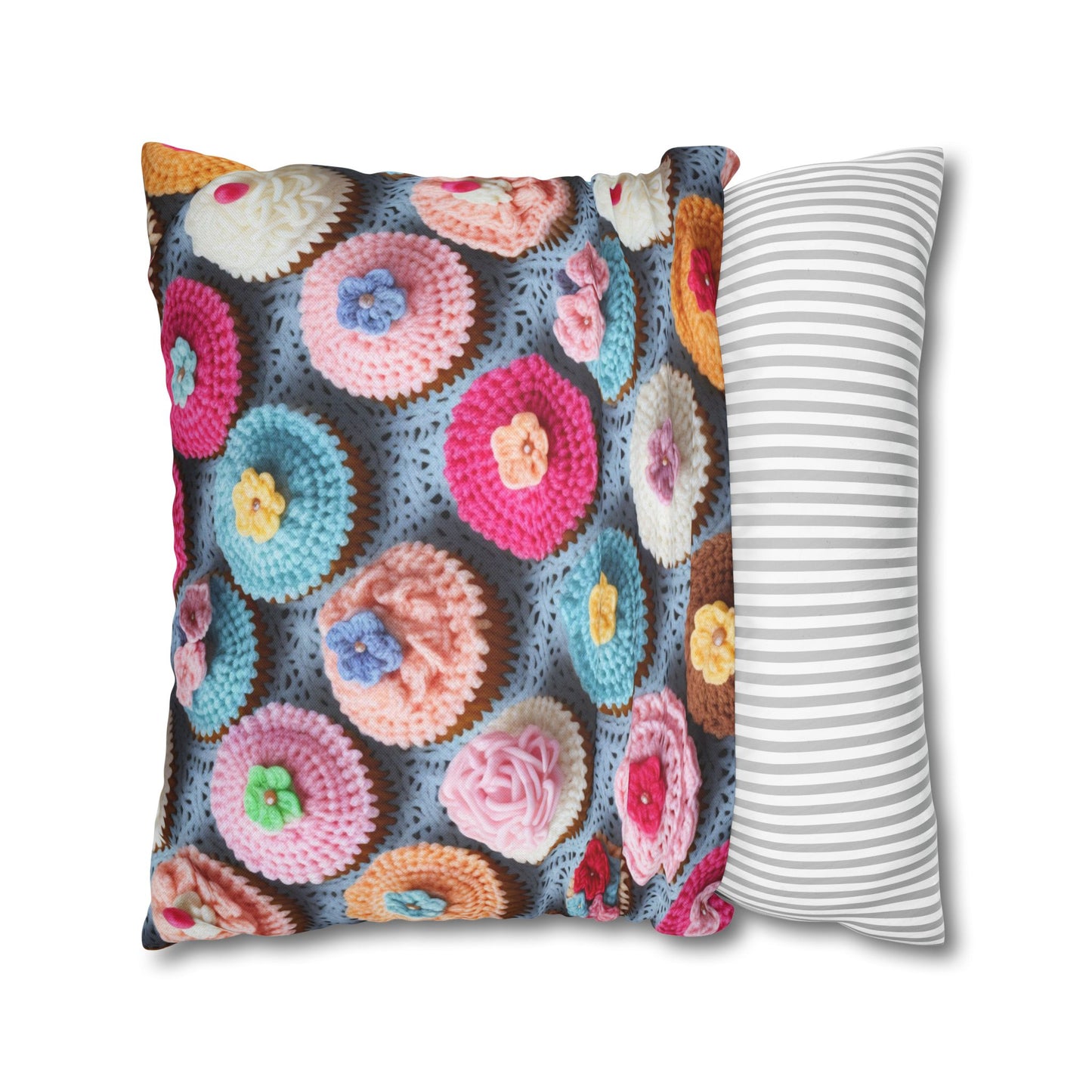 Crochet Cupcake Treat Frosted Cake Dessert Bakery Design - Spun Polyester Square Pillow Case