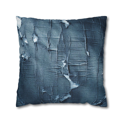 Distressed Blue Denim-Look: Edgy, Torn Fabric Design - Spun Polyester Square Pillow Case