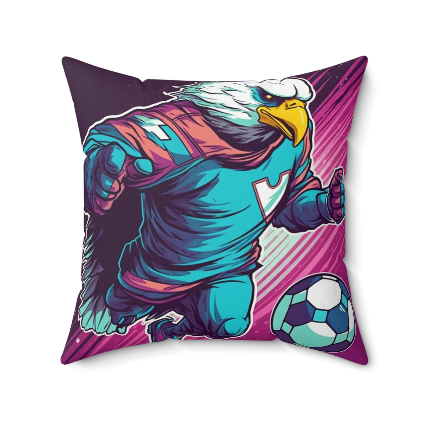 American Bald Eagle Soccer Sport Player Graphic Spun Polyester Square Pillow