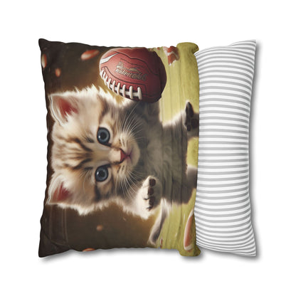 Football Kitty Fantasy: Feline Cat American Sport Quarterback - Spun Polyester Square Pillow Case