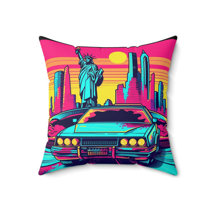 Statue of Liberty USA Car Drive Graphic Spun Polyester Square Pillow